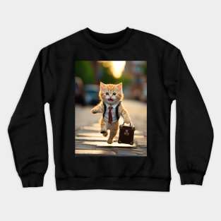 business kitty running with suitcase Crewneck Sweatshirt